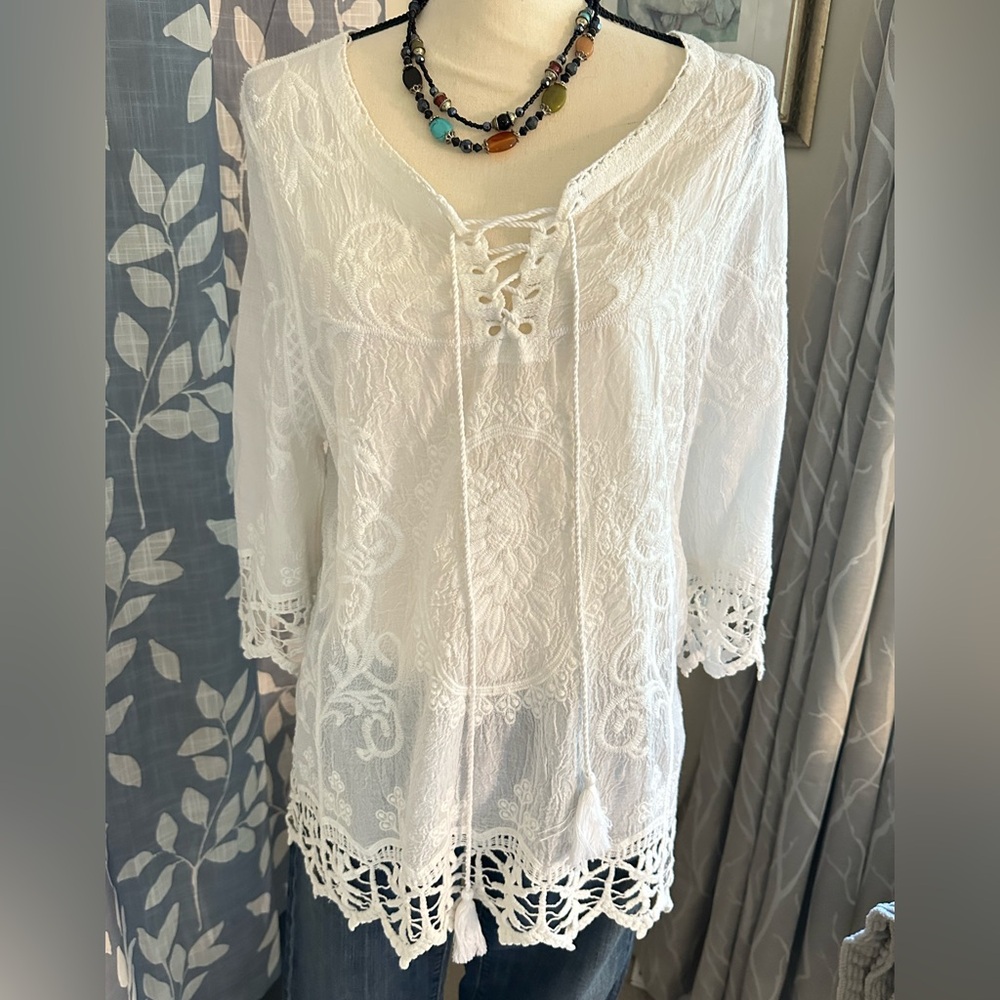 Elegant White Lace-Up Women's Top